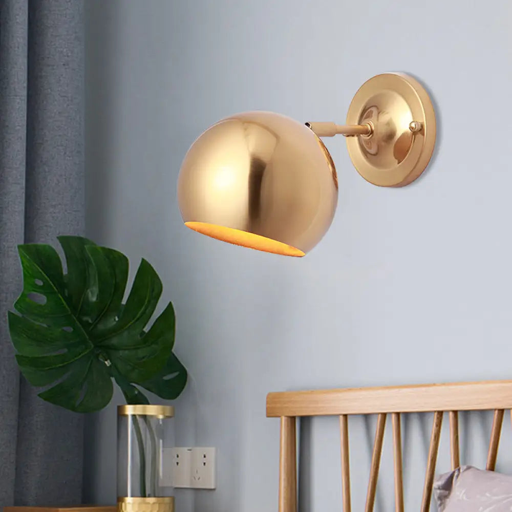 Minimalist Wall Mount Sconce - Single Light Iron Gold Finish Dome Lamp