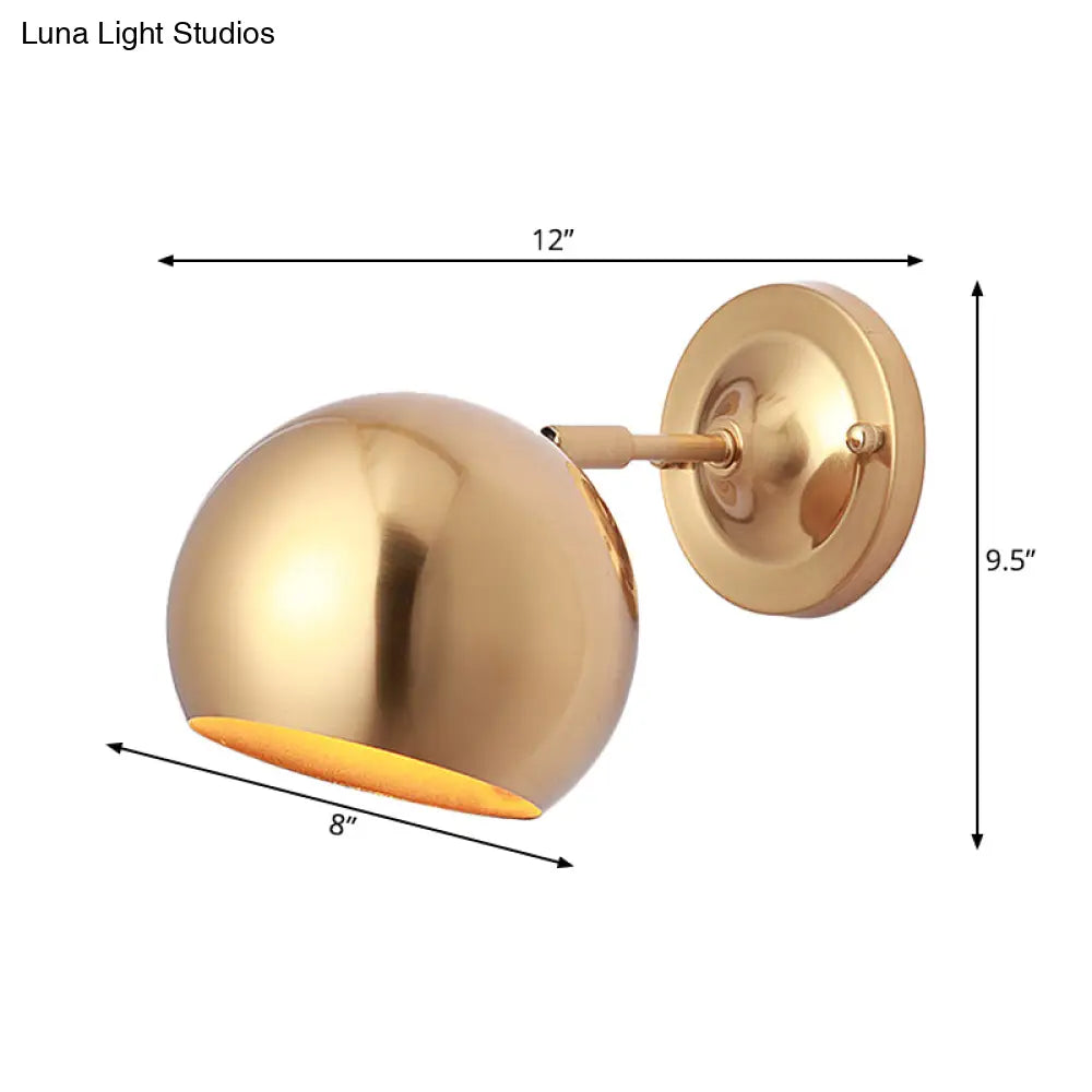 Minimalist Wall Mount Sconce - Single Light Iron Gold Finish Dome Lamp