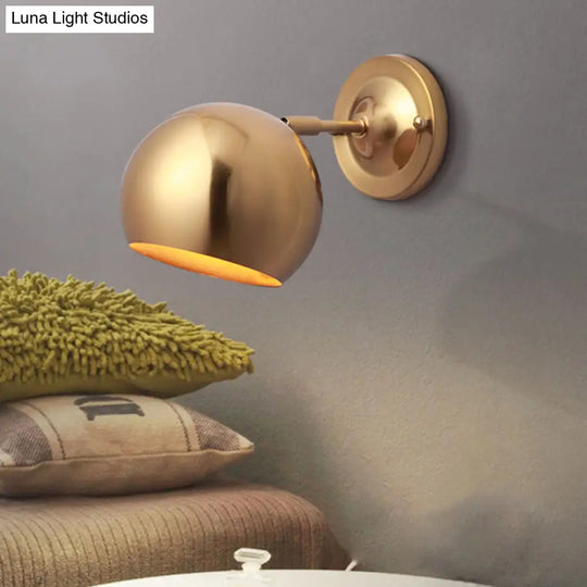 Minimalist Wall Mount Sconce - Single Light Iron Gold Finish Dome Lamp