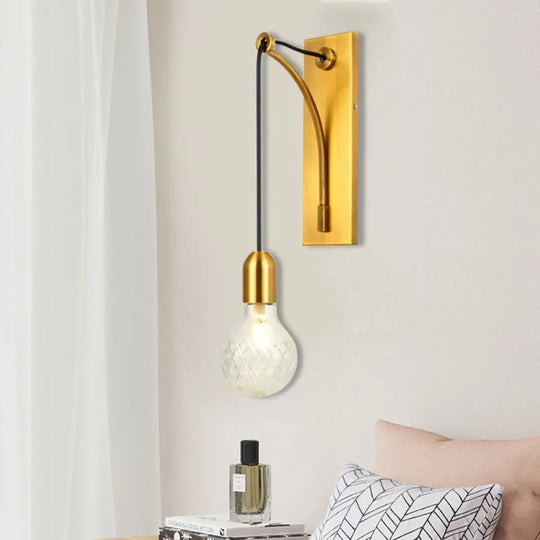 Minimalist Wall Sconce: Clear Glass Lattice With Gold Metal Backplate