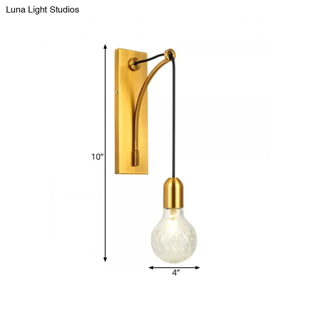 Minimalist Wall Sconce: Clear Glass Lattice With Gold Metal Backplate