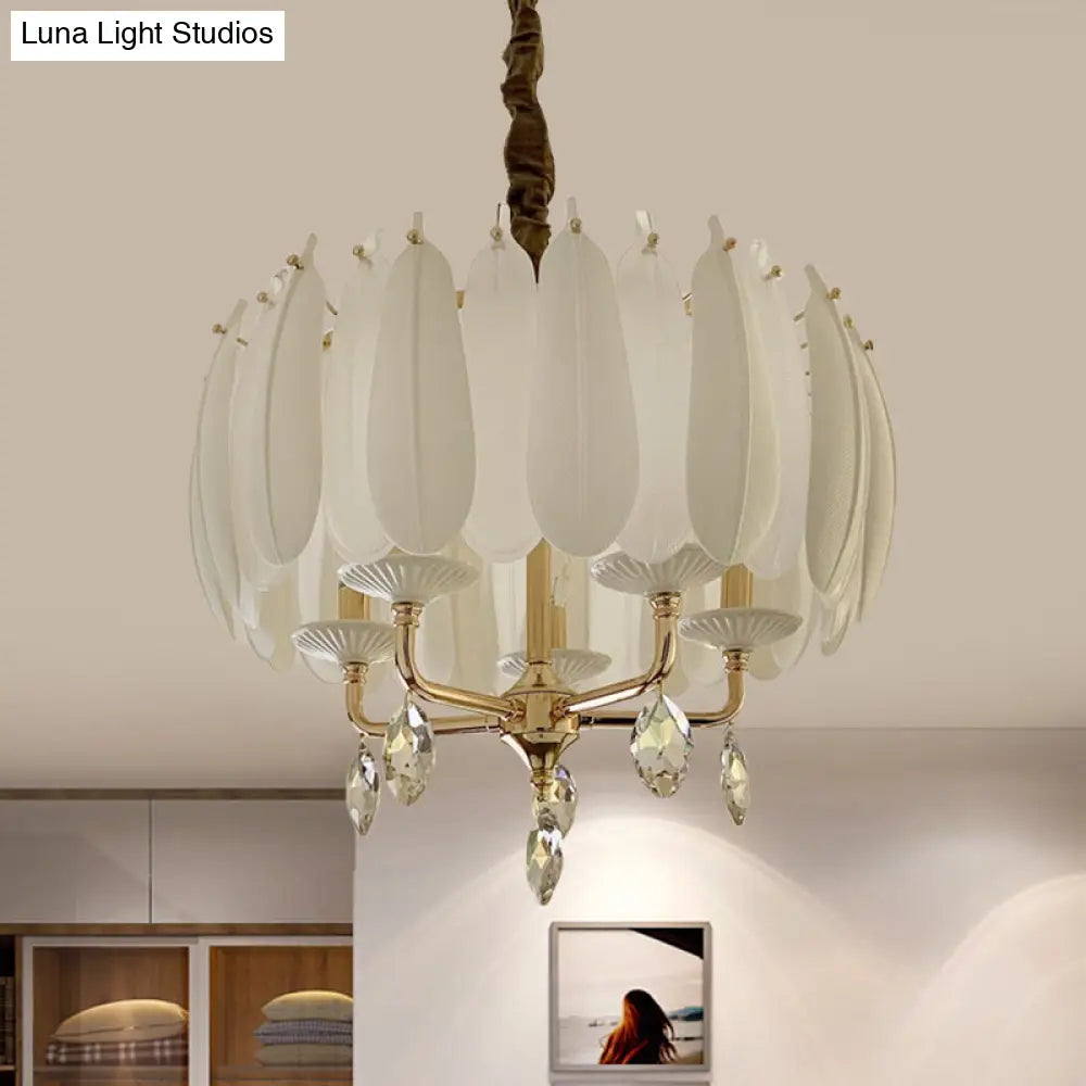 Minimalist White Bedroom Chandelier With Candle Crystal Pendant Glass And Ceramic Feather – 5