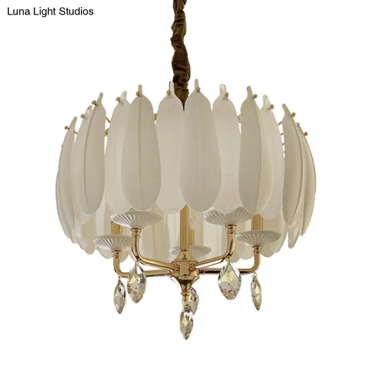 Minimalist White Bedroom Chandelier With Candle Crystal Pendant Glass And Ceramic Feather – 5