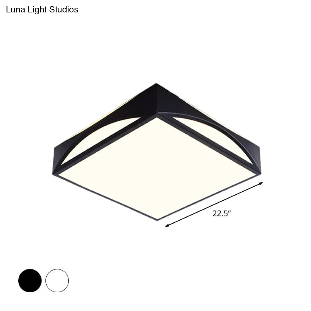 Minimalist White/Black Squared Box Flush Mount Light - 18.5/22.5 W Led Metallic Ceiling Lamp In