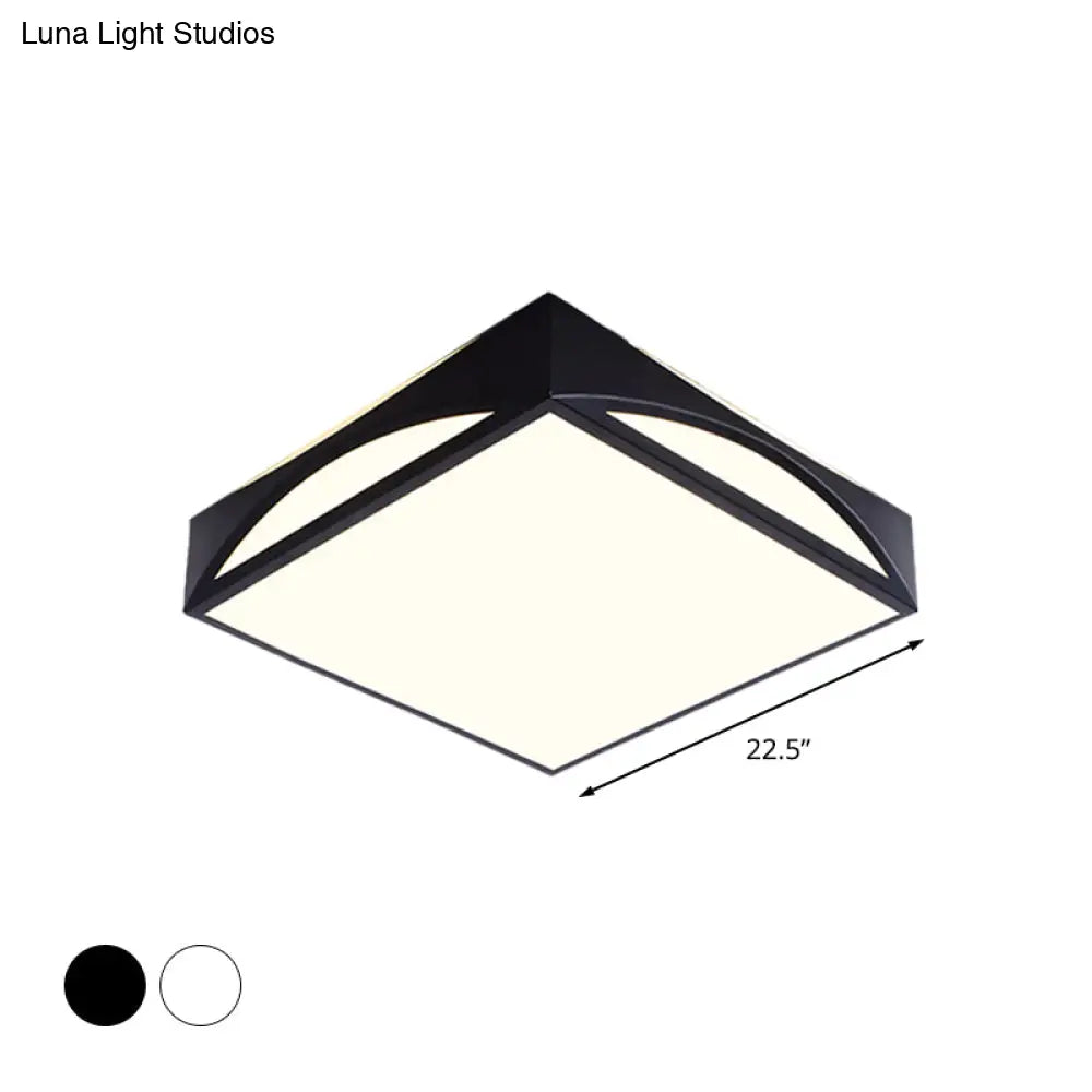 Minimalist White/Black Squared Box Flush Mount Light - 18.5’/22.5’ W Led Metallic Ceiling Lamp