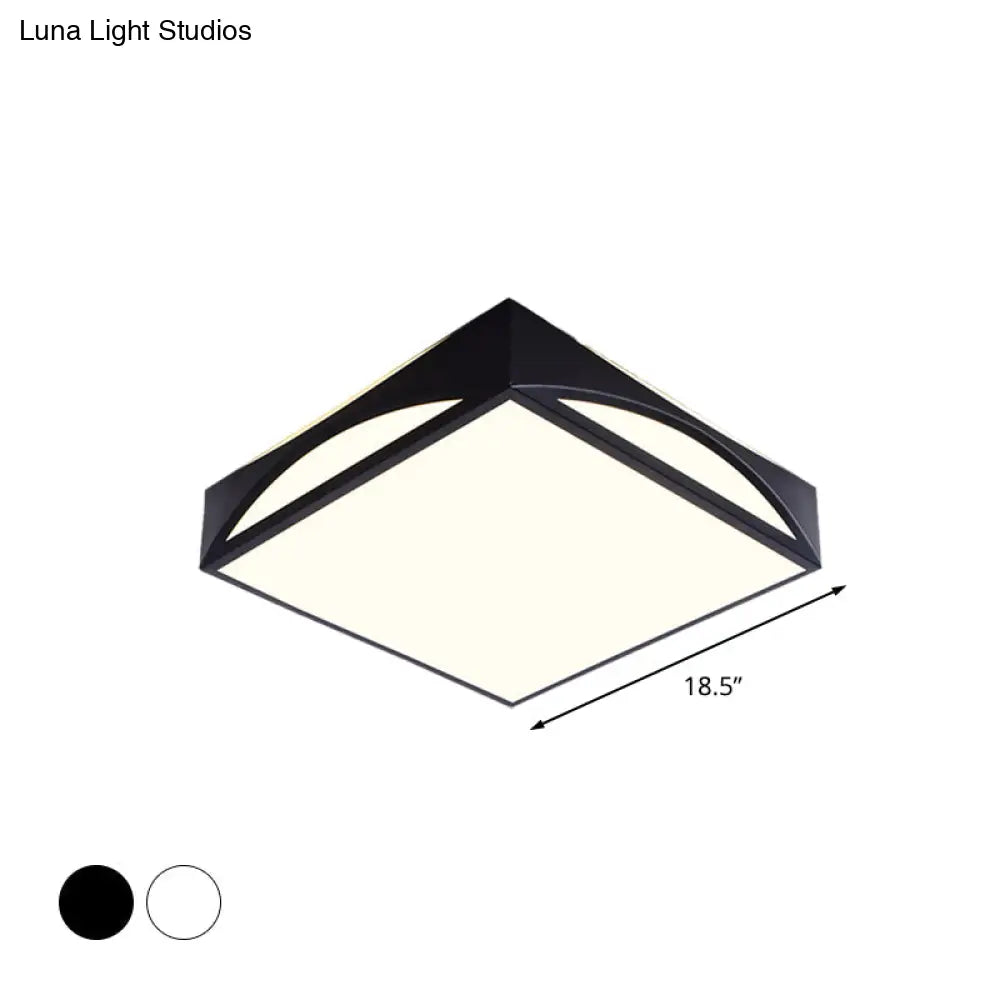 Minimalist White/Black Squared Box Flush Mount Light - 18.5/22.5 W Led Metallic Ceiling Lamp In