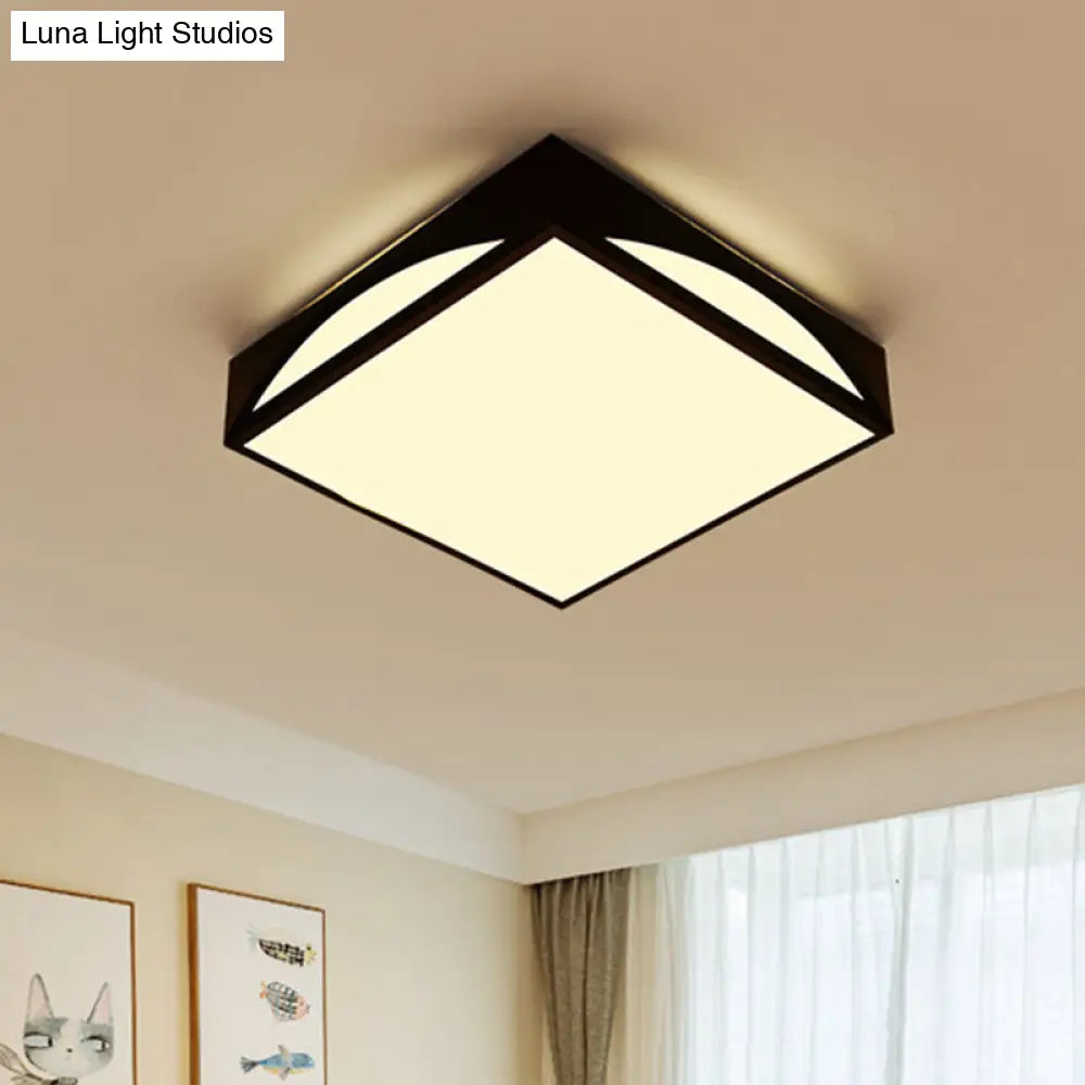 Minimalist White/Black Squared Box Flush Mount Light - 18.5/22.5 W Led Metallic Ceiling Lamp In