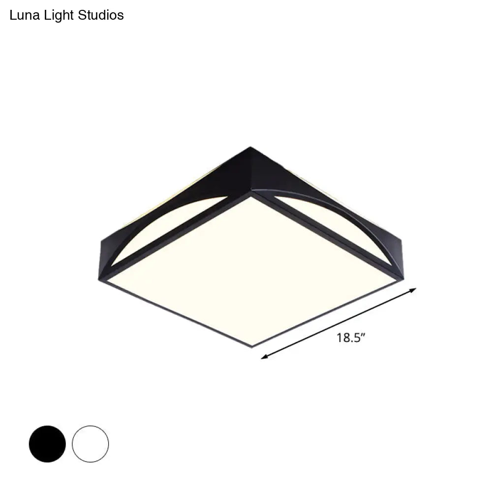 Minimalist White/Black Squared Box Flush Mount Light - 18.5’/22.5’ W Led Metallic Ceiling Lamp