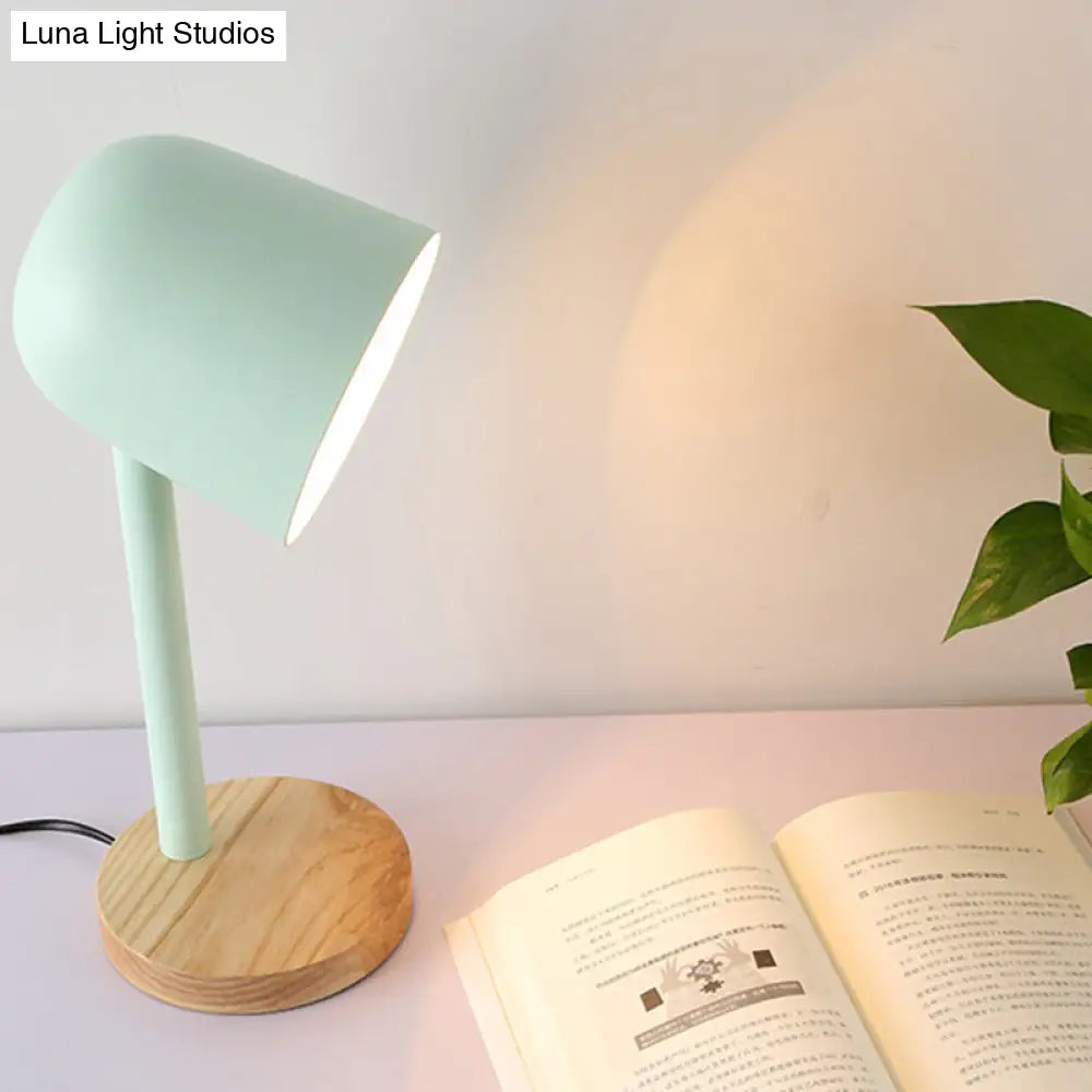 Minimalist White/Blue/Green Domed Desk Reading Lamp With Wooden Base