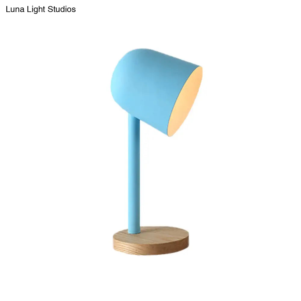 Minimalist White/Blue/Green Domed Desk Reading Lamp With Wooden Base