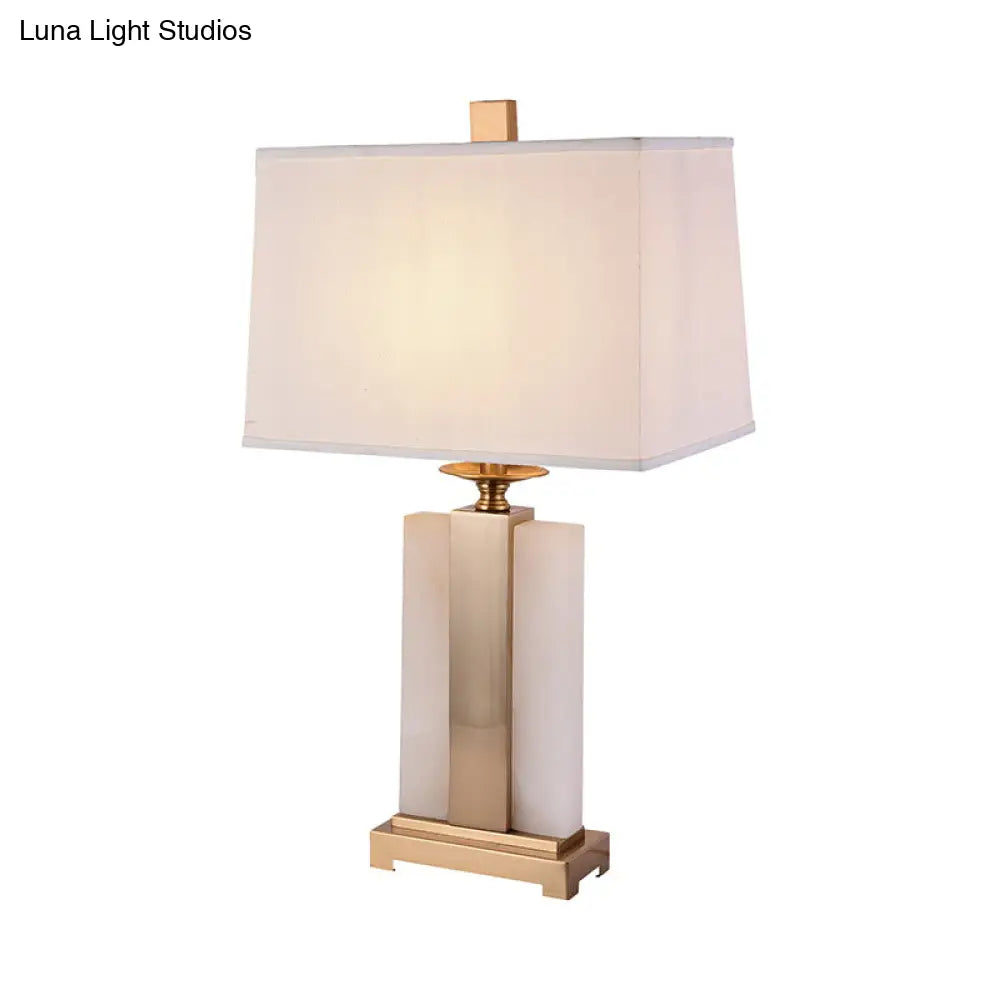 Minimalist White & Brass Table Lamp With Rectangle Fabric Shade - Perfect Living Room Night Light