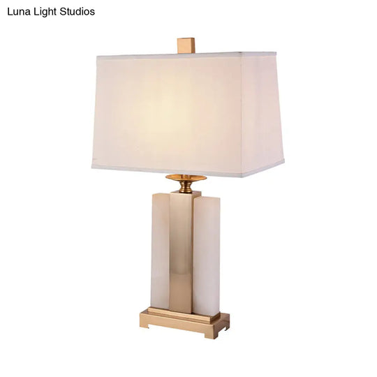 Minimalist White & Brass Table Lamp With Rectangle Fabric Shade - Perfect Living Room Night Light