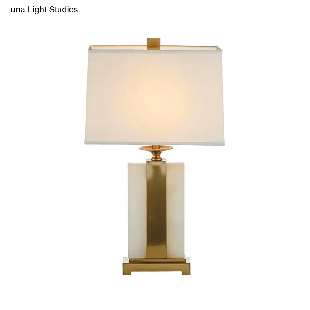 Minimalist White & Brass Table Lamp With Rectangle Fabric Shade - Perfect Living Room Night Light