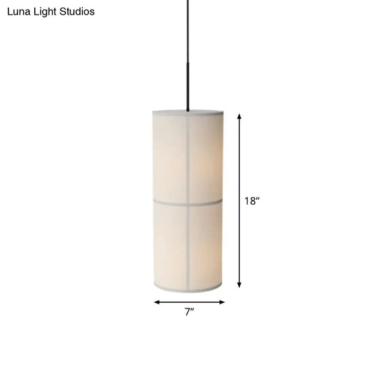 Minimalist White Cylindrical Suspension Lamp - 1 Head Fabric Ceiling Pendant For Dining Room