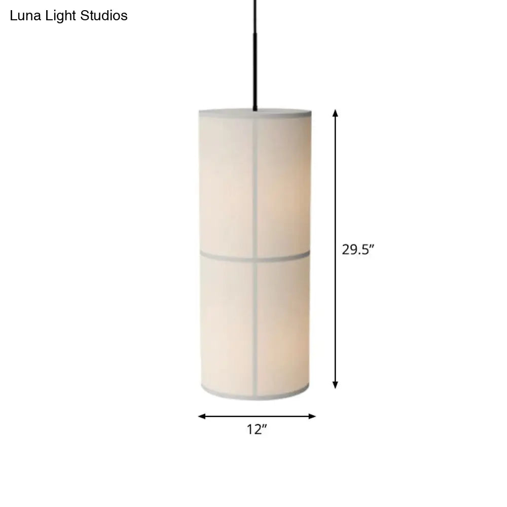 Minimalist White Cylindrical Suspension Lamp - 1 Head Fabric Ceiling Pendant For Dining Room