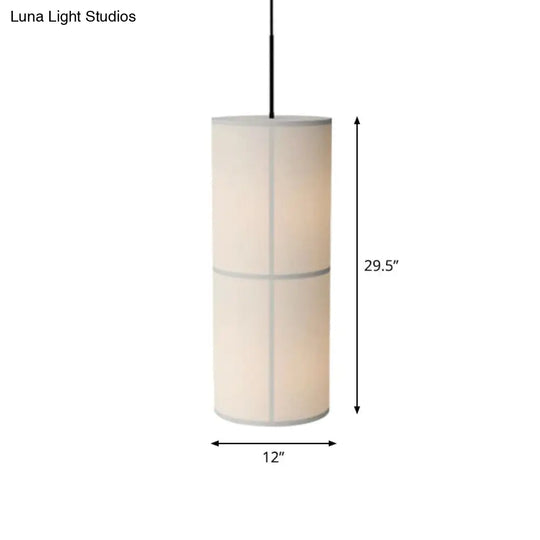 Minimalist White Cylindrical Suspension Lamp - 1 Head Fabric Ceiling Pendant For Dining Room