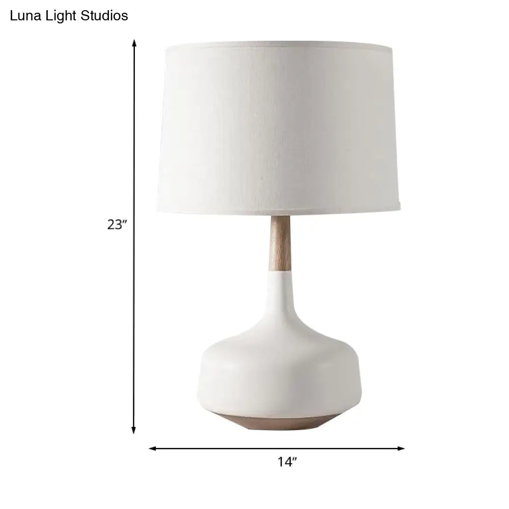 Minimalist White Drum Table Lamp With Fabric Shade - Perfect For Bedroom Desk