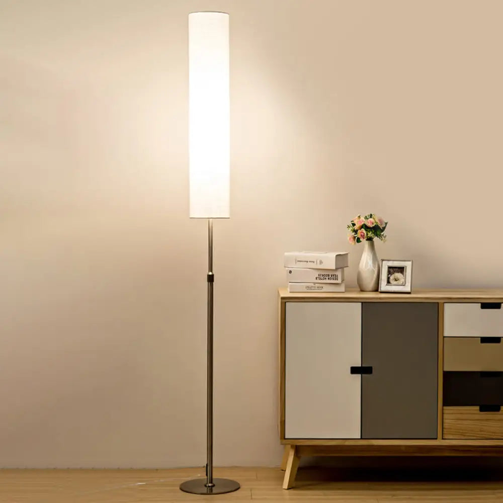 Minimalist White Fabric Cylinder Floor Reading Lamp For Living Room