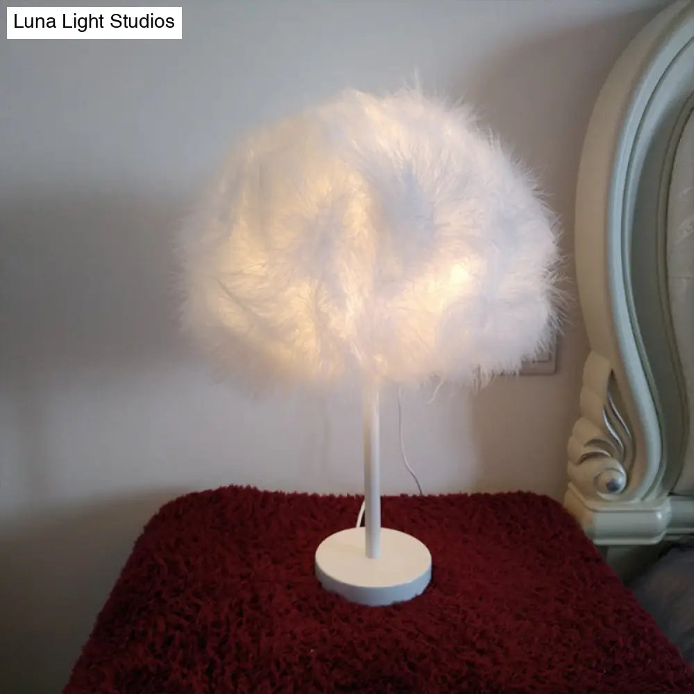 Minimalist White Feather Candy Floss Night Lamp - Table Stand Light