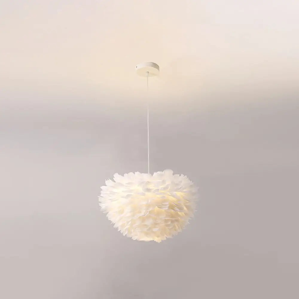 Minimalist White Feather Chandelier Pendant Light For Girls’ Bedroom / 19.5’ Globe