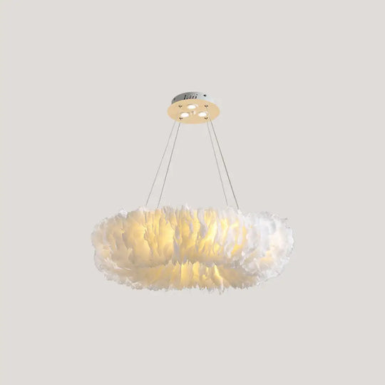 Minimalist White Feather Loop Pendant Chandelier - Elegant Doughnut Lamp / 19.5 With Spot Light