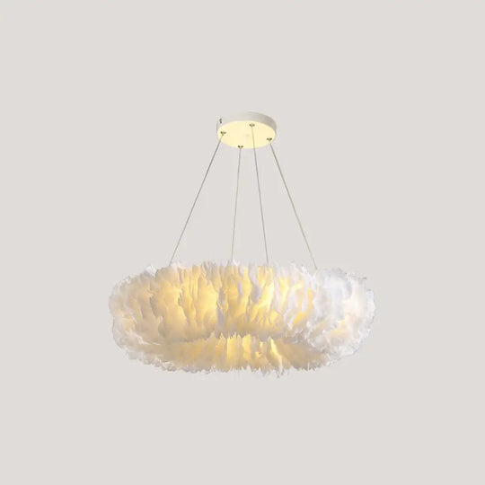 Minimalist White Feather Loop Pendant Chandelier - Elegant Doughnut Lamp / 19.5 Without Spot Light