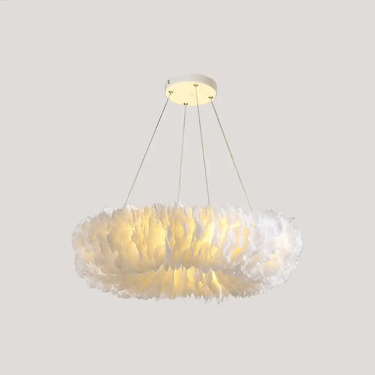 Minimalist White Feather Loop Pendant Chandelier - Elegant Doughnut Lamp / 27.5 Without Spot Light