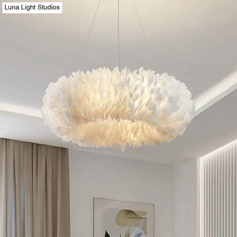 Minimalist White Feather Loop Pendant Chandelier - Elegant Doughnut Lamp