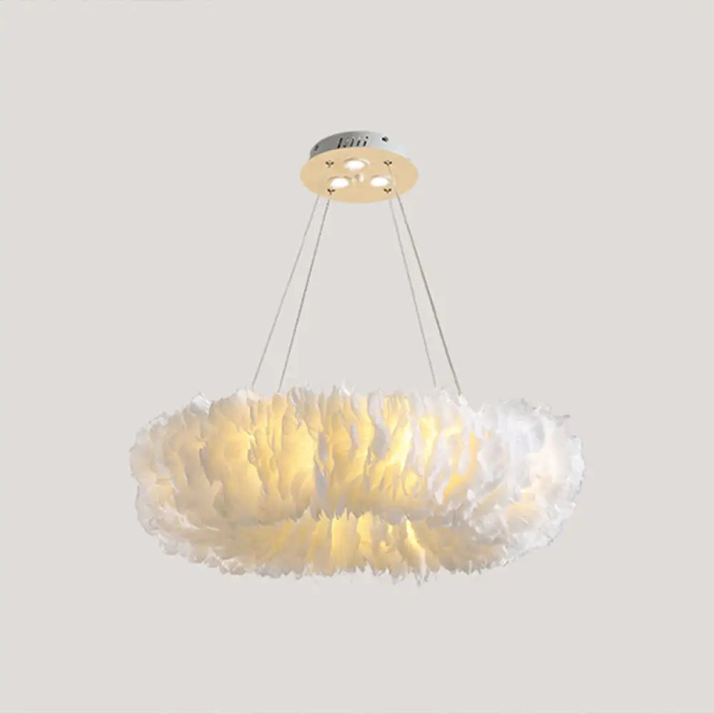 Minimalist White Feather Loop Pendant Chandelier - Elegant Doughnut Lamp / 31.5 With Spot Light