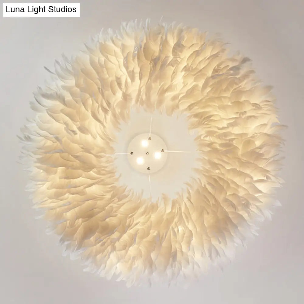 Minimalist White Feather Loop Pendant Chandelier - Elegant Doughnut Lamp