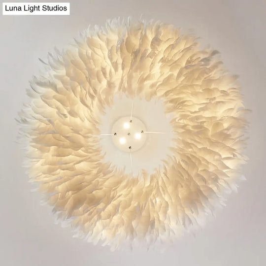 Minimalist White Feather Loop Pendant Chandelier - Elegant Doughnut Lamp