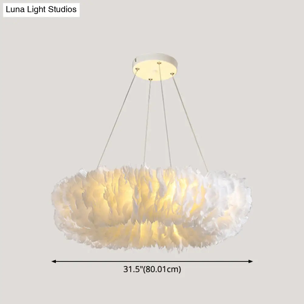 Minimalist White Feather Loop Pendant Chandelier - Elegant Doughnut Lamp