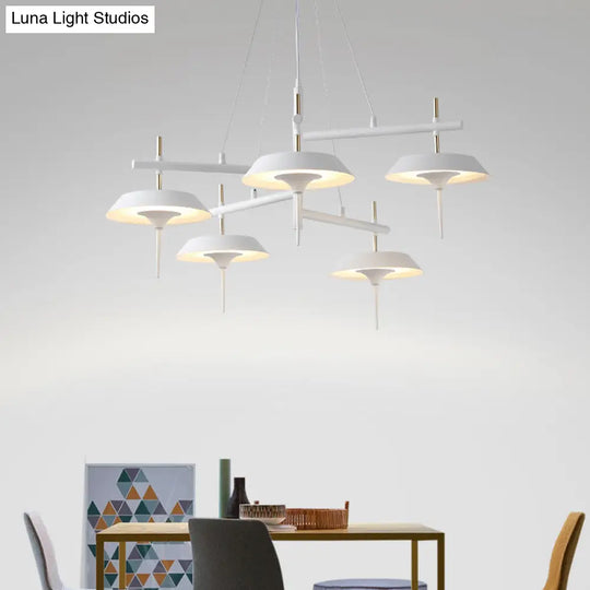 Minimalist White Flared Metal Chandelier Lamp - 5 Lights Pendant Light For Dining Room