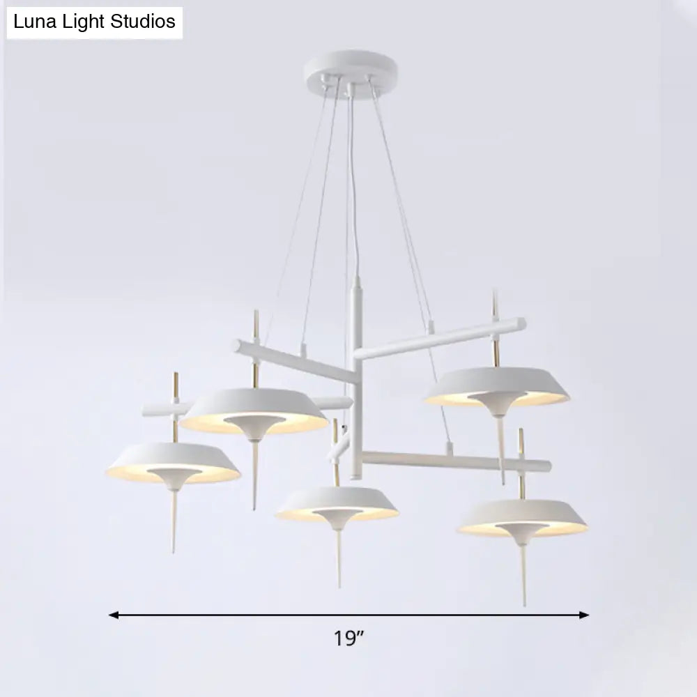 Minimalist White Flared Metal Chandelier Lamp - 5 Lights Pendant Light For Dining Room