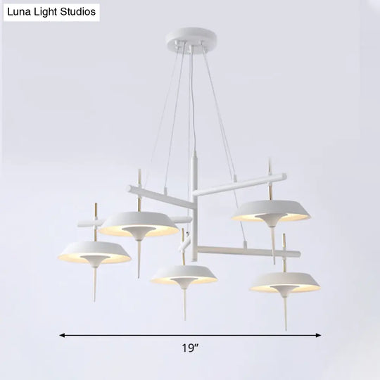 Minimalist White Flared Metal Chandelier Lamp - 5 Lights Pendant Light For Dining Room