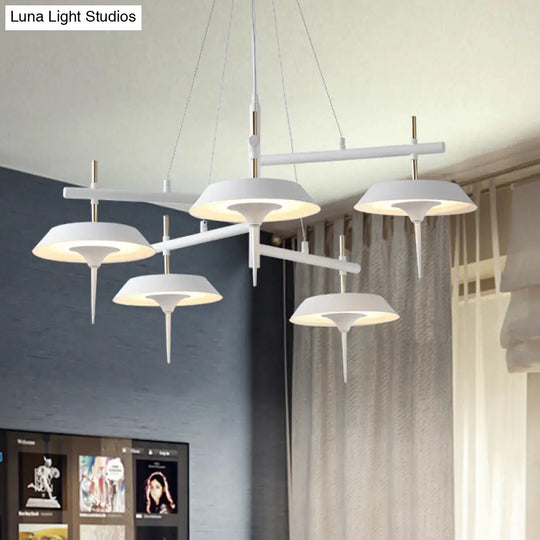 Minimalist White Flared Metal Chandelier Lamp - 5 Lights Pendant Light For Dining Room