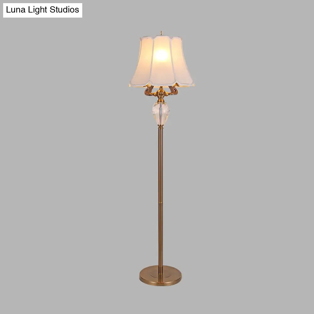 Minimalist White Floor Reading Light With Crystal Accent - Bedroom Standing Lamp