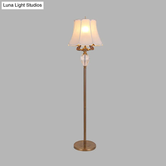 Minimalist White Floor Reading Light With Crystal Accent - Bedroom Standing Lamp