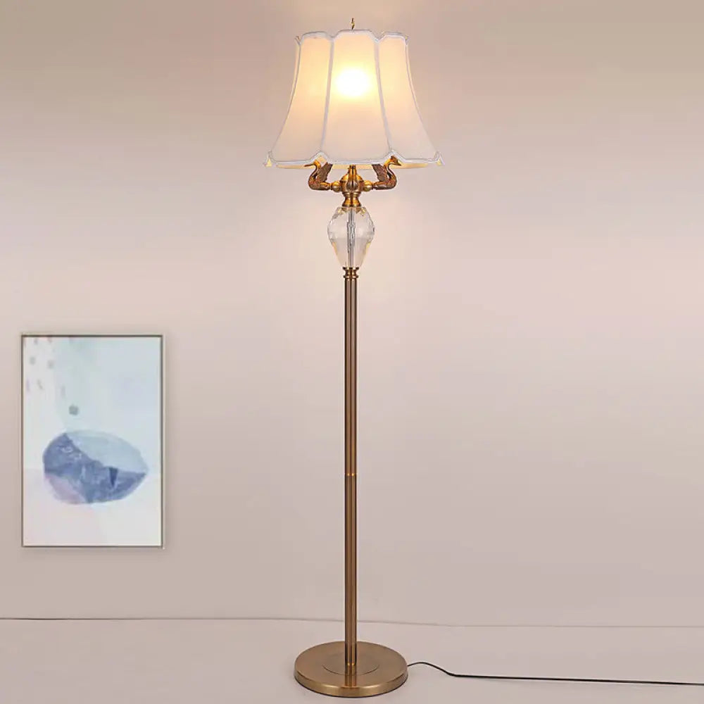 Minimalist White Floor Reading Light With Crystal Accent - Bedroom Standing Lamp