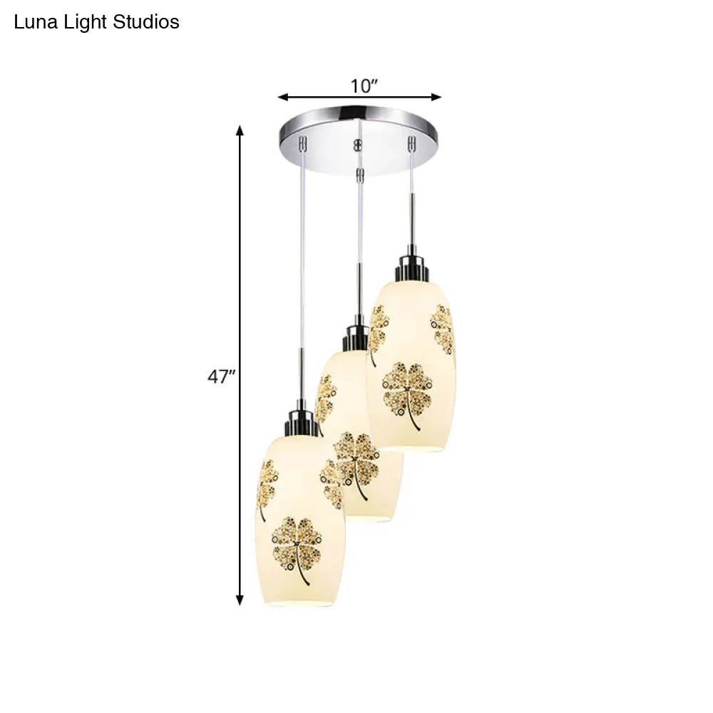 Minimalist White Frosted Glass Bottle Pendant Ceiling Lamp - 3 Lights Clover Pattern Ideal For