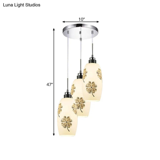 Minimalist White Frosted Glass Bottle Pendant Ceiling Lamp - 3 Lights Clover Pattern Ideal For