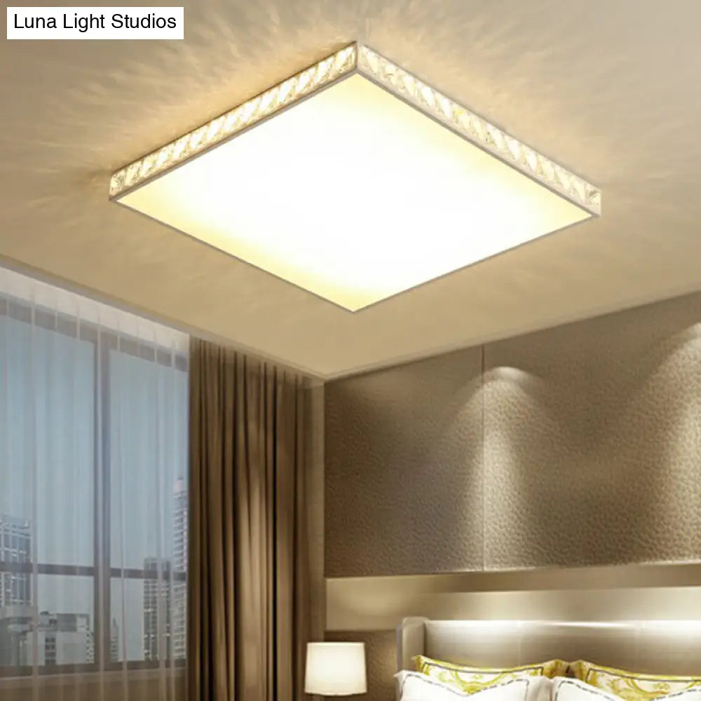 Minimalist White Geometric Flush Ceiling Light With Crystal Edge - Acrylic Led Mount Lamp / Square