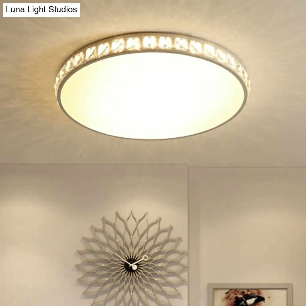 Minimalist White Geometric Flush Ceiling Light With Crystal Edge - Acrylic Led Mount Lamp / Round