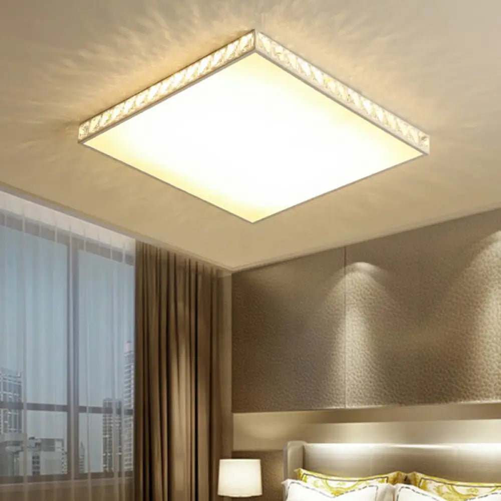 Minimalist White Geometric Flush Ceiling Light With Crystal Edge - Acrylic Led Mount Lamp / Square