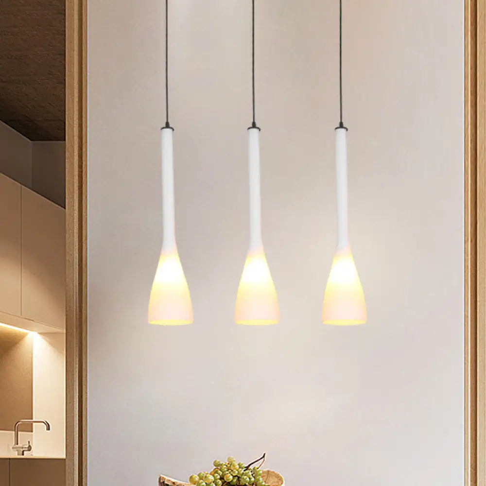 Minimalist White Glass 3-Light Pendant Ceiling Lamp For Modern Restaurants