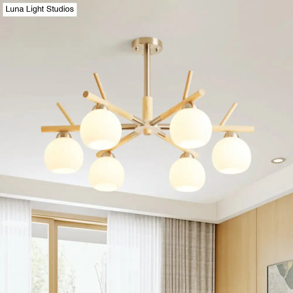 Dome Chandelier: Minimalist White Glass Hanging Light For Living Room With Rustic Wood Twig Deco 6 /