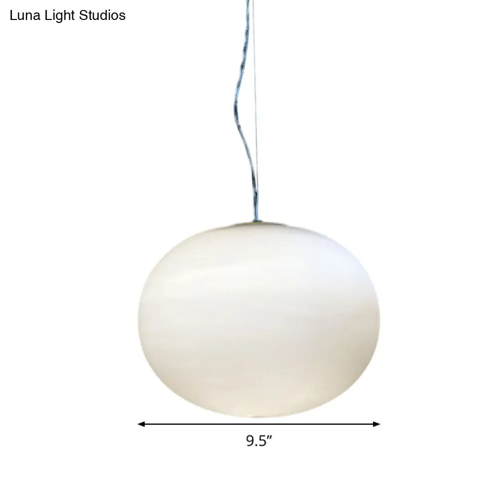 Minimalist White Glass Oval Pendant Lamp - 1 Head 9.5/18 Wide Ideal For Dining Room