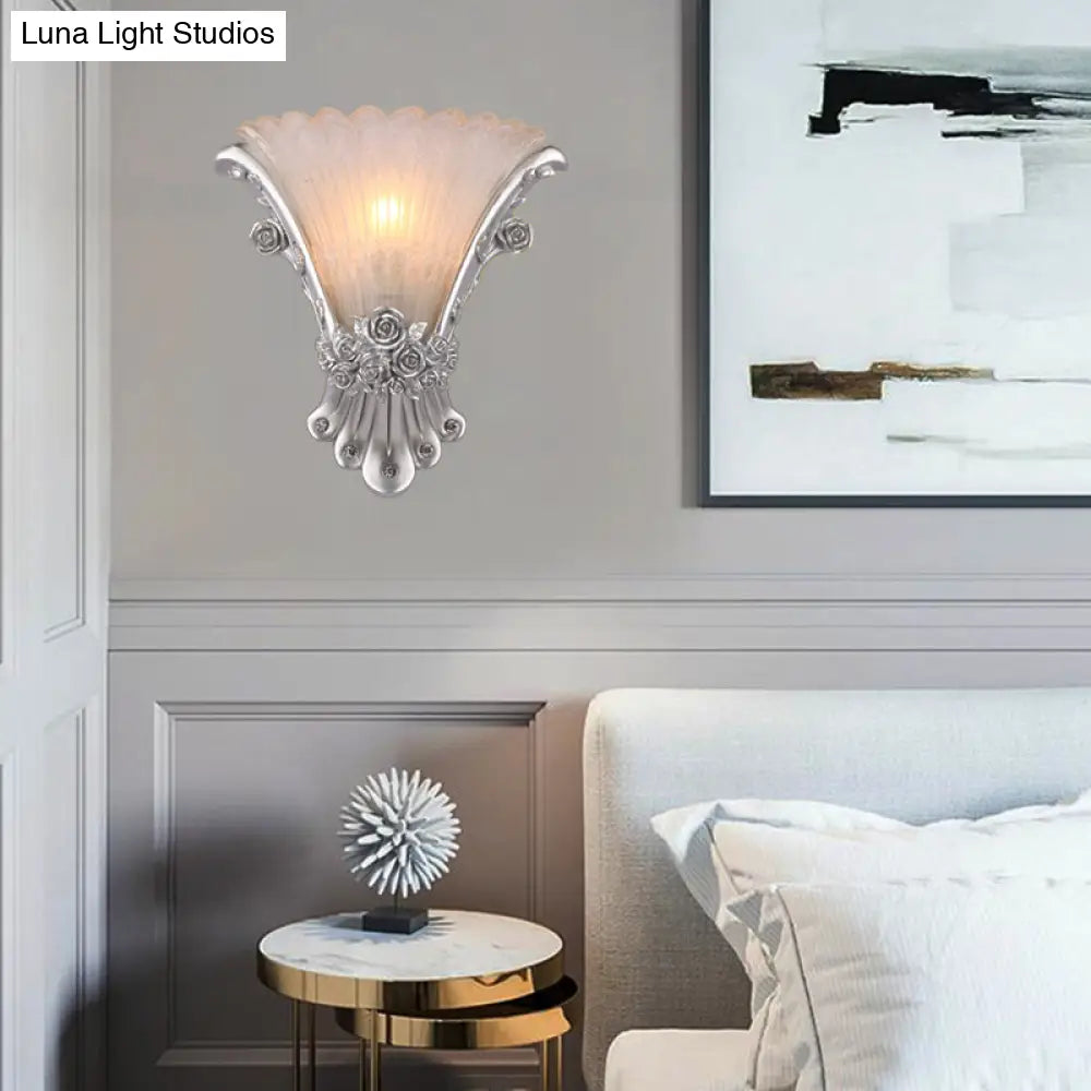 Minimalist White Glass Sconce Lamp - Bedside Wall Mounted Light With Resin Base