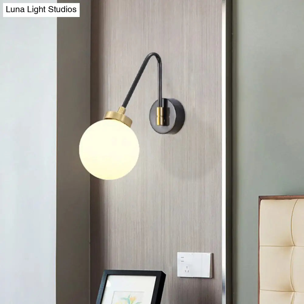 Minimalist White Glass Sconce Wall Light With Angled Black-Gold Arm