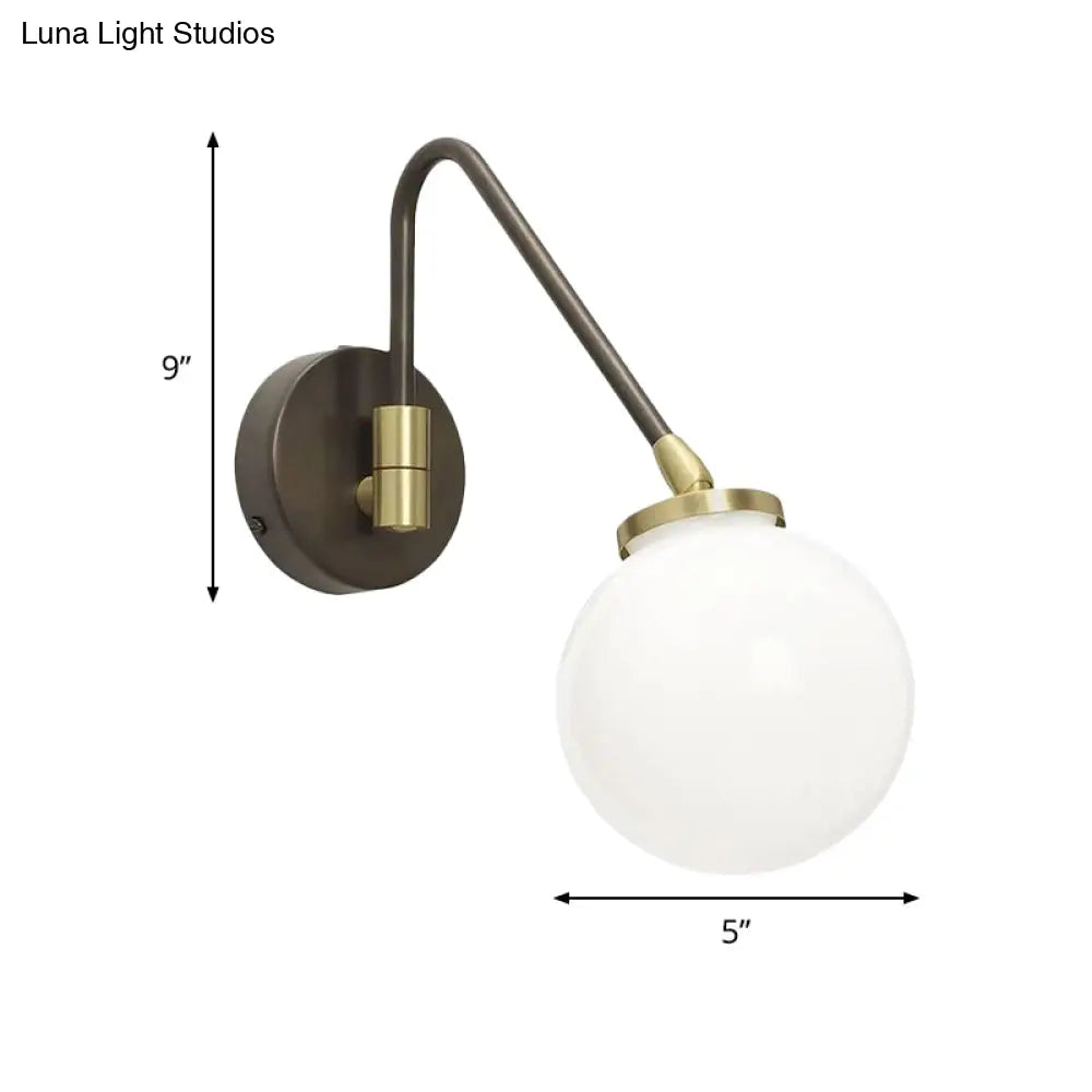 Minimalist White Glass Sconce Wall Light With Angled Black-Gold Arm